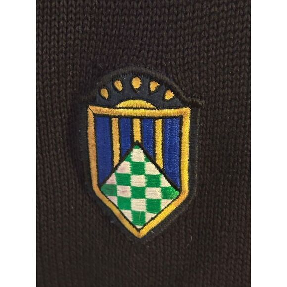 Large Vintage #90s #CHAUS Sweater #Preppy Knit Navy Crest Argyle Coat of Arms Em - Picture 10 of 11